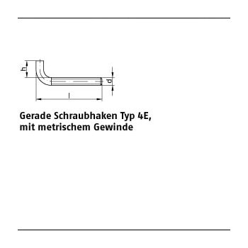 100 Stück Stahl Typ 4E galvanisch verzinkt Gerade Schraubhaken Typ 4E mit metrischeMGewinde M6x60x14 mm