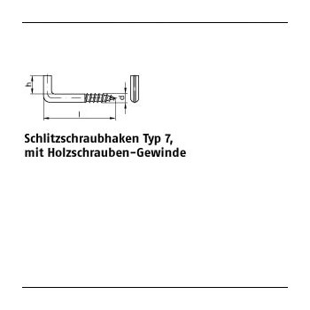 100 Stück Stahl Typ 7 galvanisch verzinkt Schlitzschraubhaken Typ 7 mit Holzschrauben Gewinde 40x44x9 mm