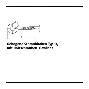 100 Stück Stahl Typ 11 galvanisch verzinkt Gebogene Schraubhaken Typ 11 mit Holzschrauben Gewinde 20x23x6 mm