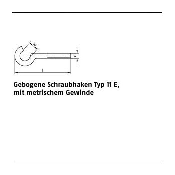 100 Stück Stahl Typ 11 E galvanisch verzinkt Gebogene Schraubhaken Typ 11 E mit metrischeMGewinde M4x40 D 16 mm