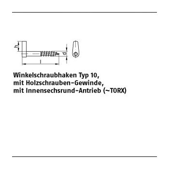 100 Stück Stahl Typ 10 galvanisch verzinkt Winkelschraubhaken Typ 10 mit Holzschra uben Gewindemit ISR Antrieb (TORX) 50x52x9 mm