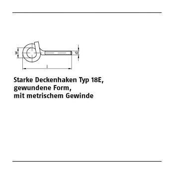 10 Stück Stahl Typ 18E galvanisch verzinkt Starke Deckenhaken Typ 18E gewundene Form mit metrischeMGewinde M12x160x22 mm