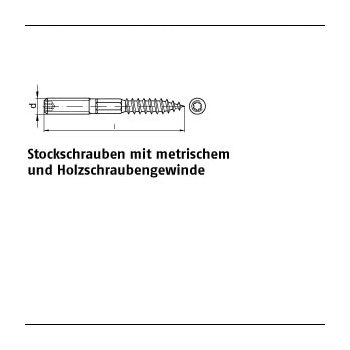 50 Stück Stahl Typ 23 E galvanisch verzinkt Stockschrauben mit metrischeMund Holzschraubengewinde M10x100 mm