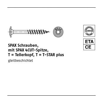 100 Stück A2 SPAxT T SPAxSchrauben mit Spitze Tellerkopf 6x80/61 T30 mm