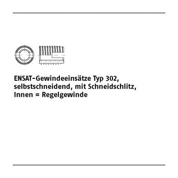 2 Stück Stahl geh. Typ 302 gelb verzinkt ENSAT Gewindeeinsätze Typ 302 selbstschn. Schneidschlitz Regelgew. M22x30(2 Stück) mm