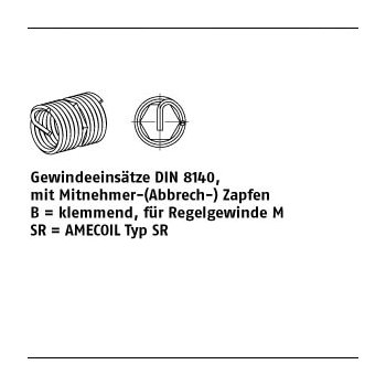 25 Stück A2 Form B SR Gewindeeinsätze DIN 8140 mit Mitnehmer (Abbrech ) ZapfenB = klemmend für Rege BM6x12 mm