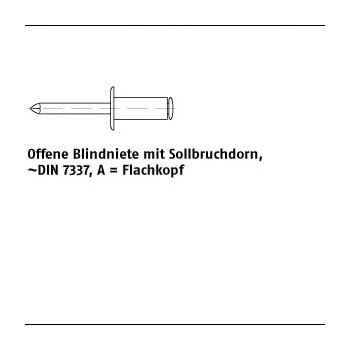 500 Stück Niet Al Leg. A Dorn A2 Offene Blindniete mit Sollbruchdorn DIN 7337 Flachkopf 3x4 mm