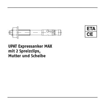 10 Stück A4 MAxUPAT Expressanker MAxmit 2 Spreizclips Mutter und Scheibe MAx16/100/223 mm