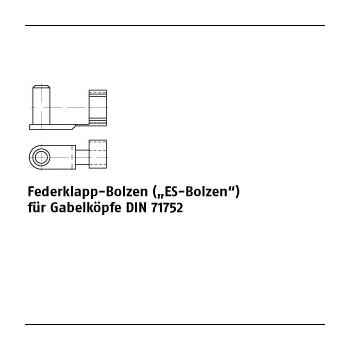 10 Stück DIN 71752 Stahl88752 galvanisch verzinkt Federklapp Bolzen (ES Bolzen) Gabelköpfe DIN 71752 ES 6x12 mm