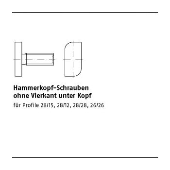 200 Stück A2 Typ 28/15 Hammerkopf Schrauben ohne Vierkant unter Kopf M8x25 mm